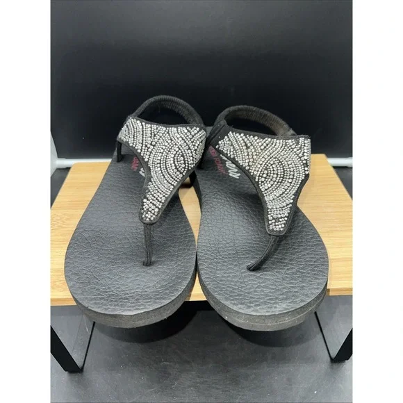 Skechers Yoga Meditation Moon Flip-Flop Sandals 32919 Black Jewell BEADED SZ 8 - Picture 1 of 6